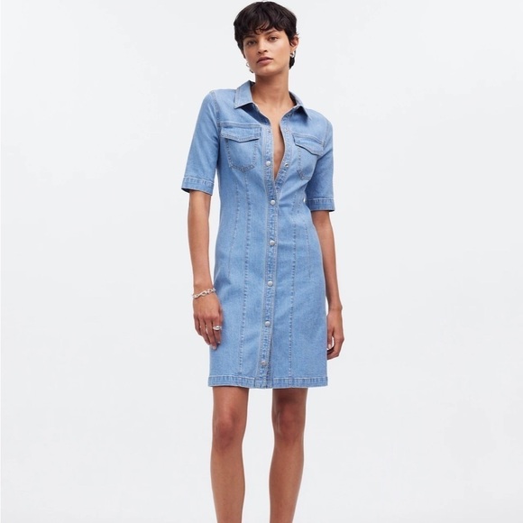 Madewell Denim Seamed Mini Shirtdress in Palermo Wash - Picture 1 of 10